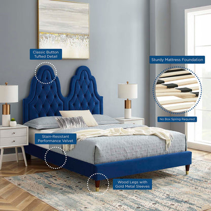 Alexandria Tufted Performance Velvet Full Platform Bed, Velvet, Blue Navy, 23046