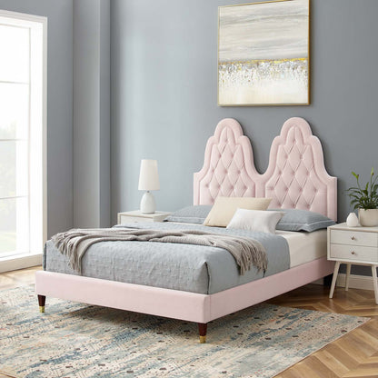 Alexandria Tufted Performance Velvet Full Platform Bed, Velvet, Pink, 23047