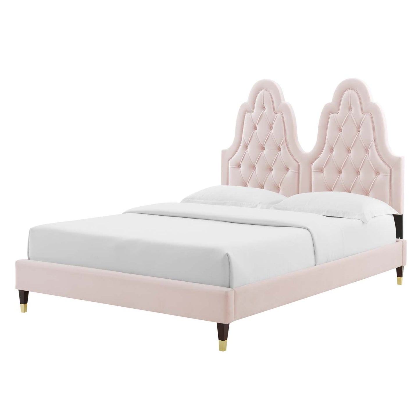 Alexandria Tufted Performance Velvet Full Platform Bed, Velvet, Pink, 23047