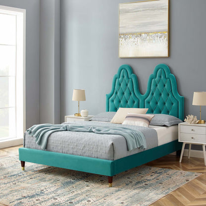 Alexandria Tufted Performance Velvet Full Platform Bed, Velvet, Teal Blue, 23048