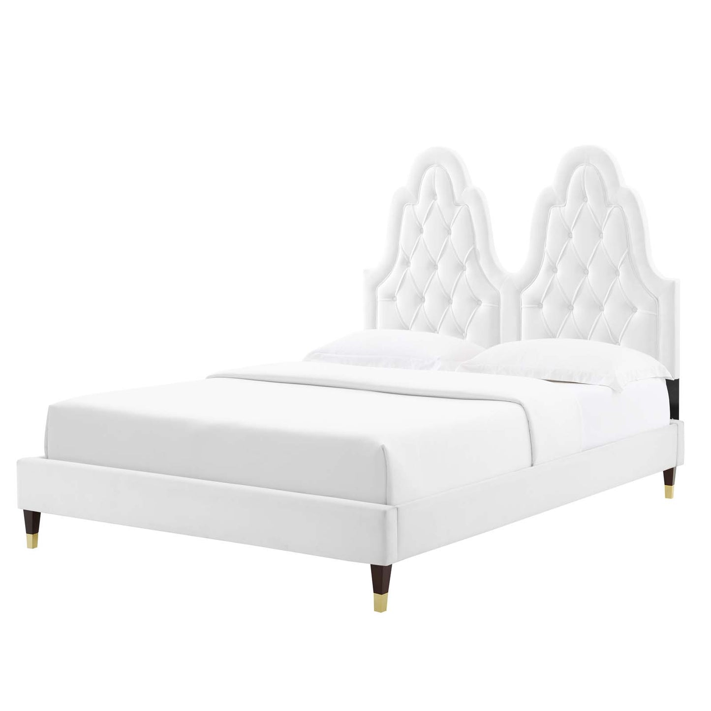 Alexandria Tufted Performance Velvet Full Platform Bed, Velvet, White, 23049