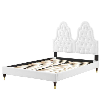 Alexandria Tufted Performance Velvet Full Platform Bed, Velvet, White, 23049