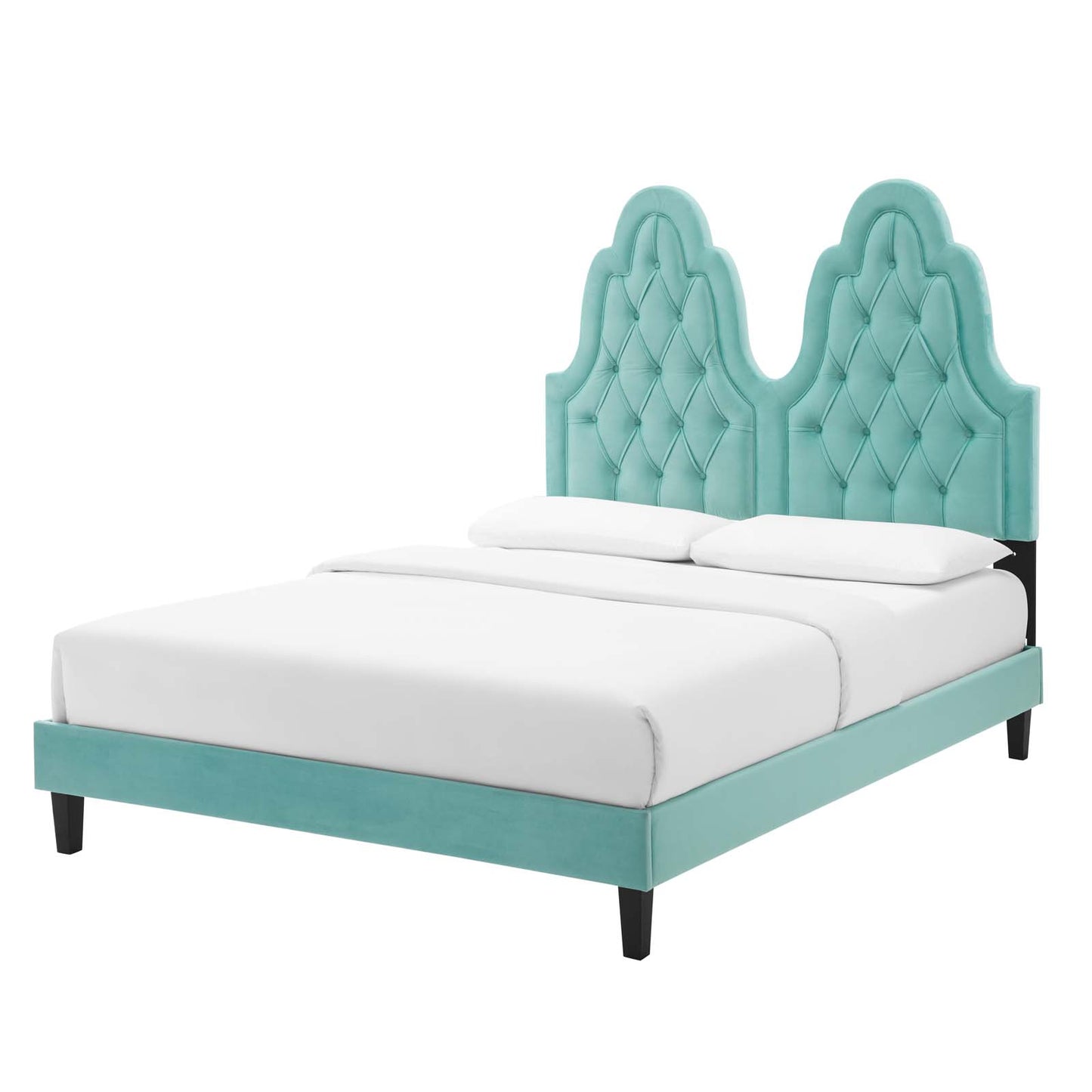 Alexandria Tufted Performance Velvet Full Platform Bed, Velvet, Blue, 23053