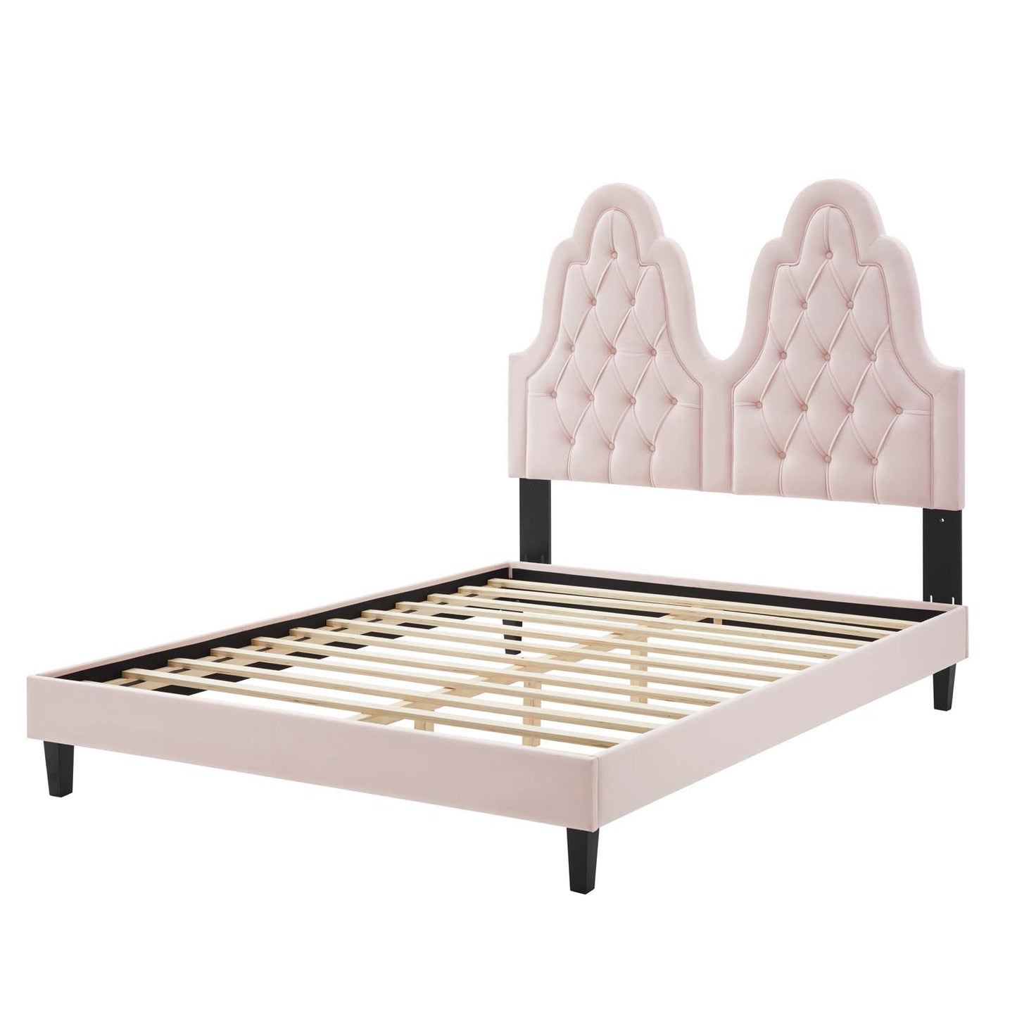Alexandria Tufted Performance Velvet Full Platform Bed, Velvet, Pink, 23055
