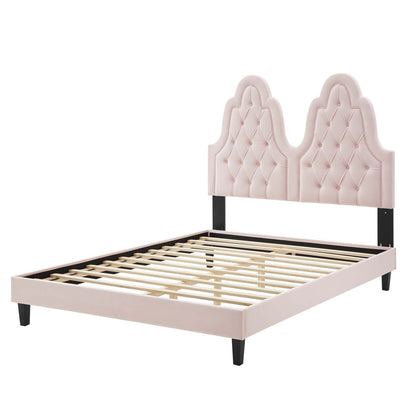 Alexandria Tufted Performance Velvet Full Platform Bed, Velvet, Pink, 23055