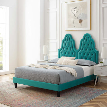 Alexandria Tufted Performance Velvet Full Platform Bed, Velvet, Teal Blue, 23056