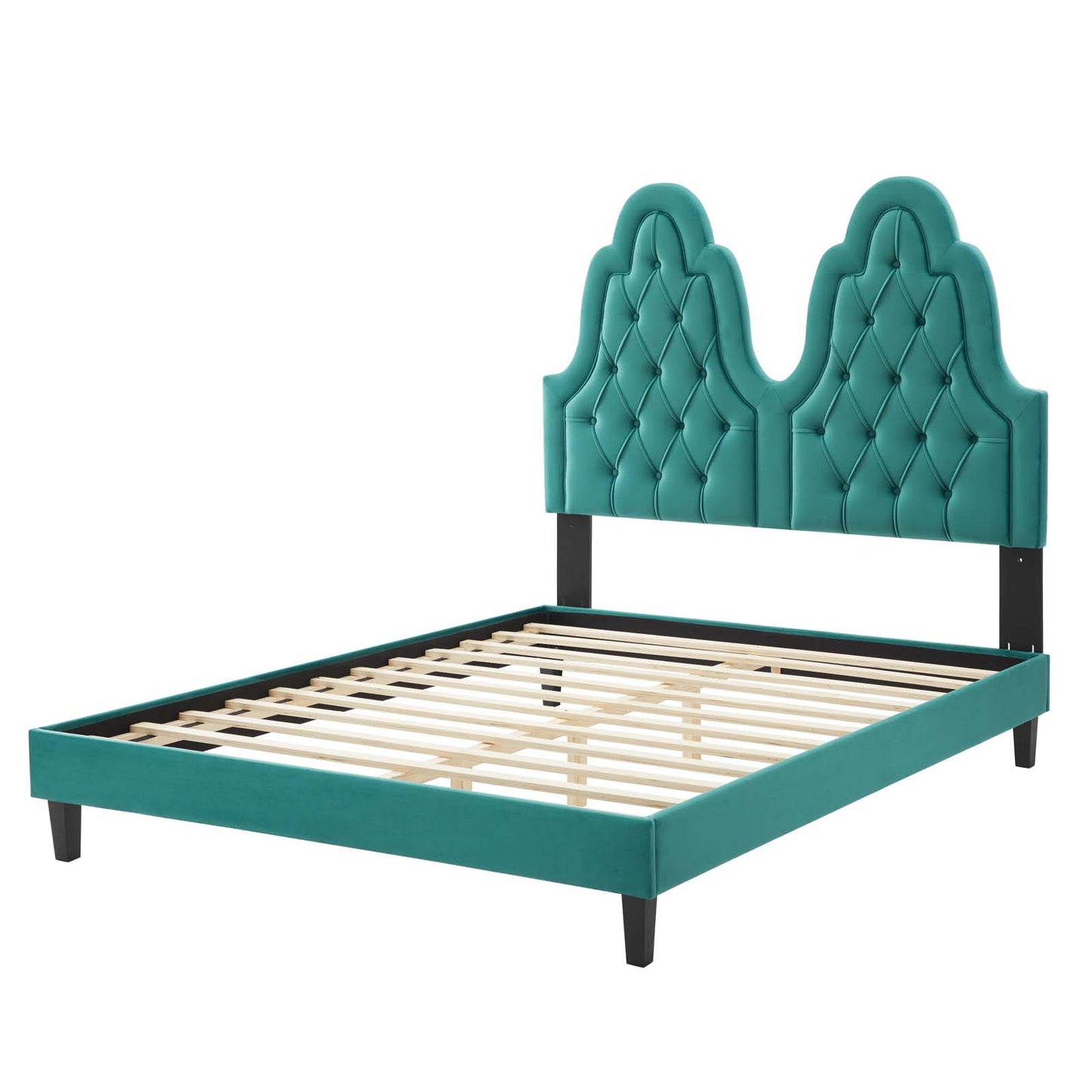 Alexandria Tufted Performance Velvet Full Platform Bed, Velvet, Teal Blue, 23056