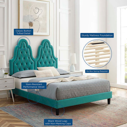 Alexandria Tufted Performance Velvet Full Platform Bed, Velvet, Teal Blue, 23056