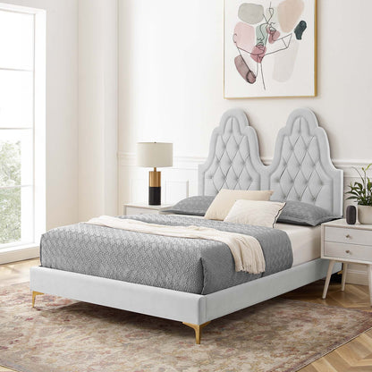 Alexandria Tufted Performance Velvet King Platform Bed, Velvet, Light Grey Gray, 23060