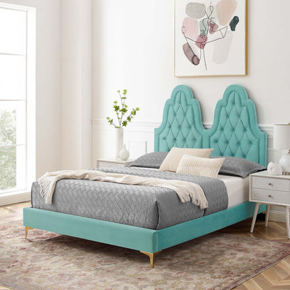 Alexandria Tufted Performance Velvet King Platform Bed, Velvet, Blue, 23061