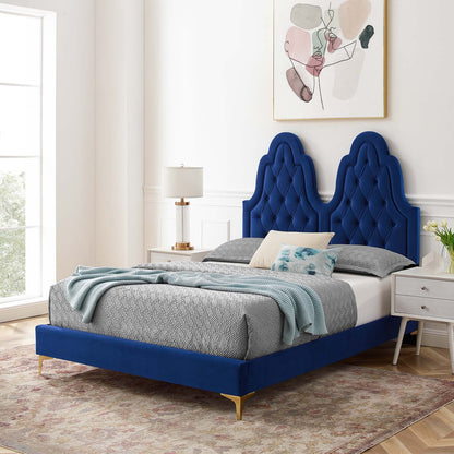 Alexandria Tufted Performance Velvet King Platform Bed, Velvet, Blue Navy, 23062