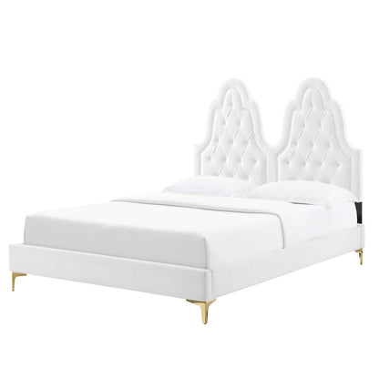 Alexandria Tufted Performance Velvet King Platform Bed, Velvet, White, 23065