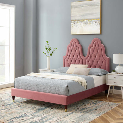 Alexandria Tufted Performance Velvet King Platform Bed, Velvet, Pink, 23067