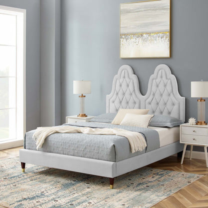 Alexandria Tufted Performance Velvet King Platform Bed, Velvet, Light Grey Gray, 23068