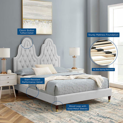 Alexandria Tufted Performance Velvet King Platform Bed, Velvet, Light Grey Gray, 23068