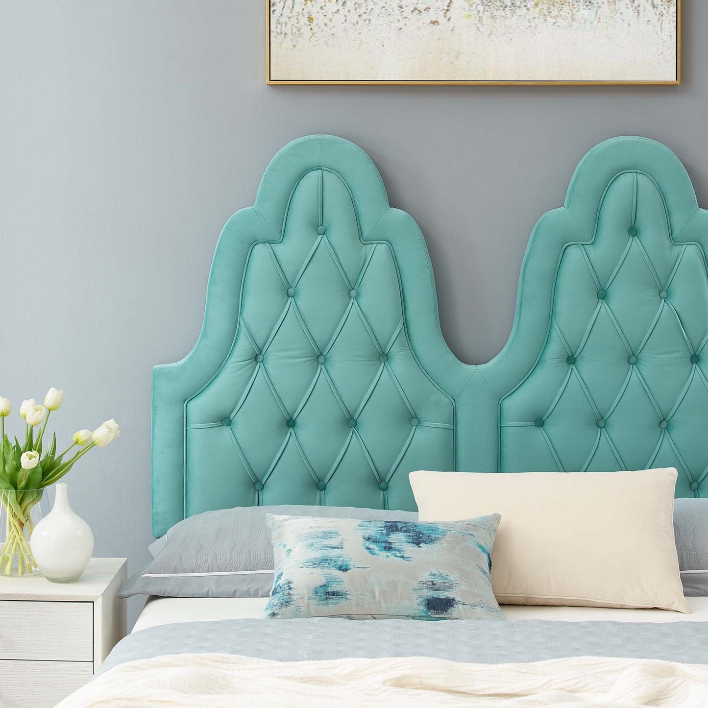 Alexandria Tufted Performance Velvet King Platform Bed, Velvet, Blue, 23069