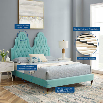 Alexandria Tufted Performance Velvet King Platform Bed, Velvet, Blue, 23069