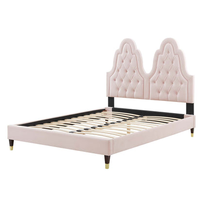 Alexandria Tufted Performance Velvet King Platform Bed, Velvet, Pink, 23071
