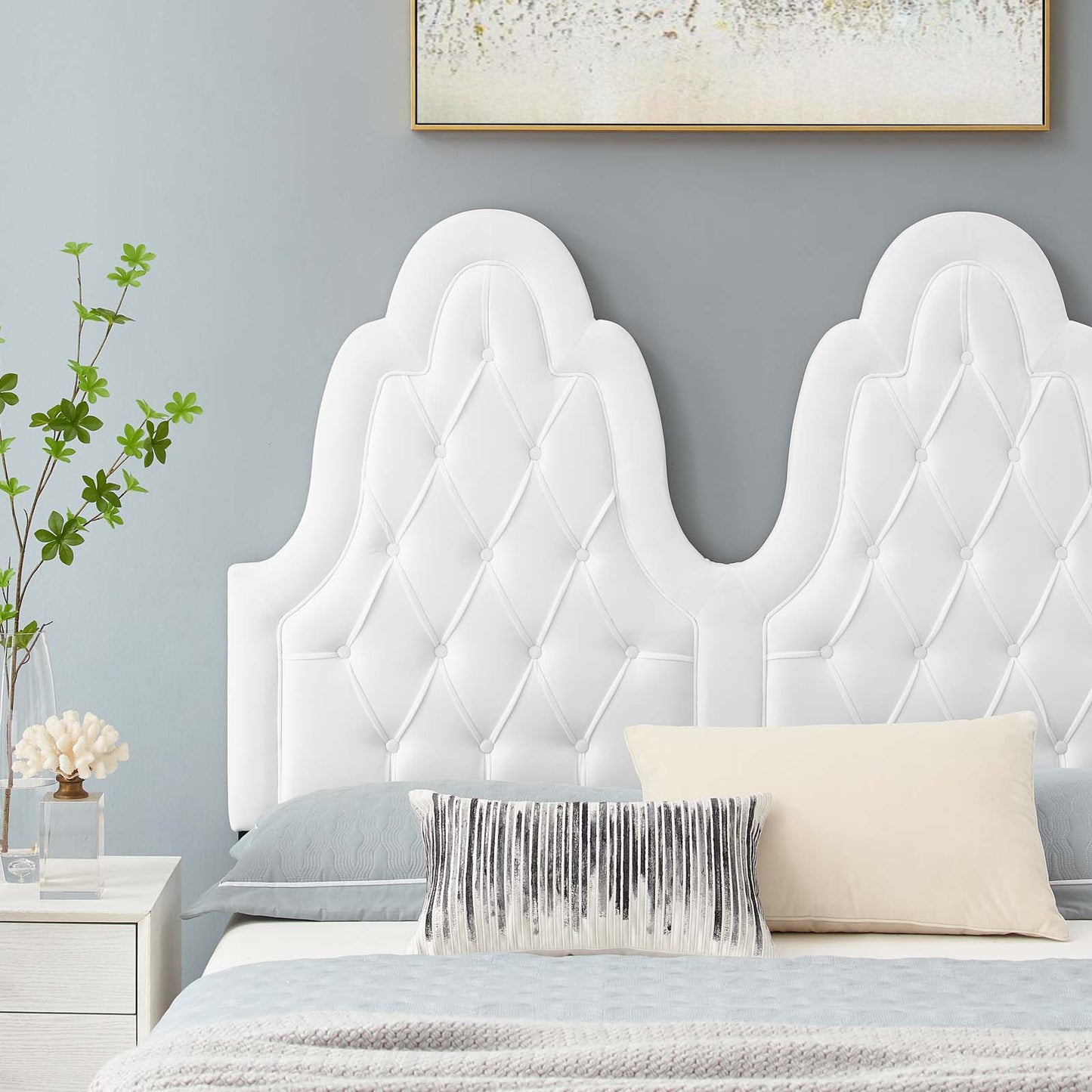 Alexandria Tufted Performance Velvet King Platform Bed, Velvet, White, 23073