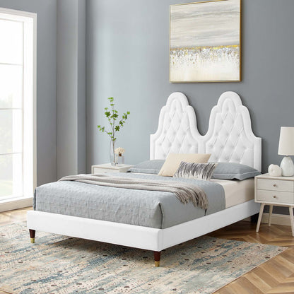 Alexandria Tufted Performance Velvet King Platform Bed, Velvet, White, 23073