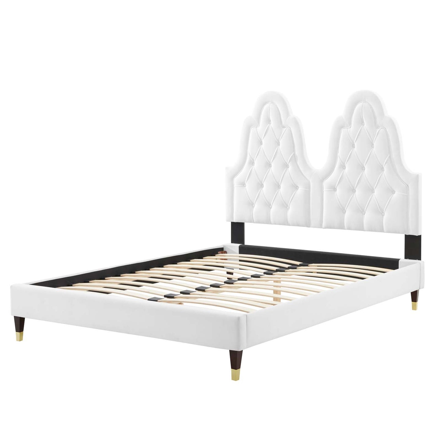 Alexandria Tufted Performance Velvet King Platform Bed, Velvet, White, 23073