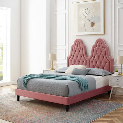 Alexandria Tufted Performance Velvet King Platform Bed, Velvet, Pink, 23075