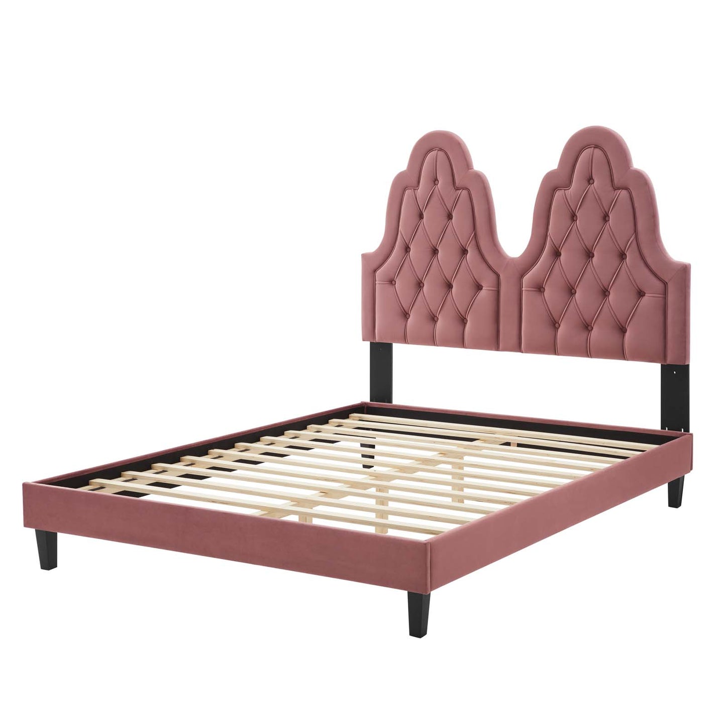 Alexandria Tufted Performance Velvet King Platform Bed, Velvet, Pink, 23075