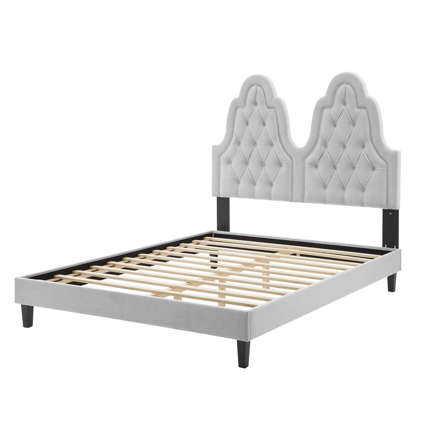 Alexandria Tufted Performance Velvet King Platform Bed, Velvet, Light Grey Gray, 23076