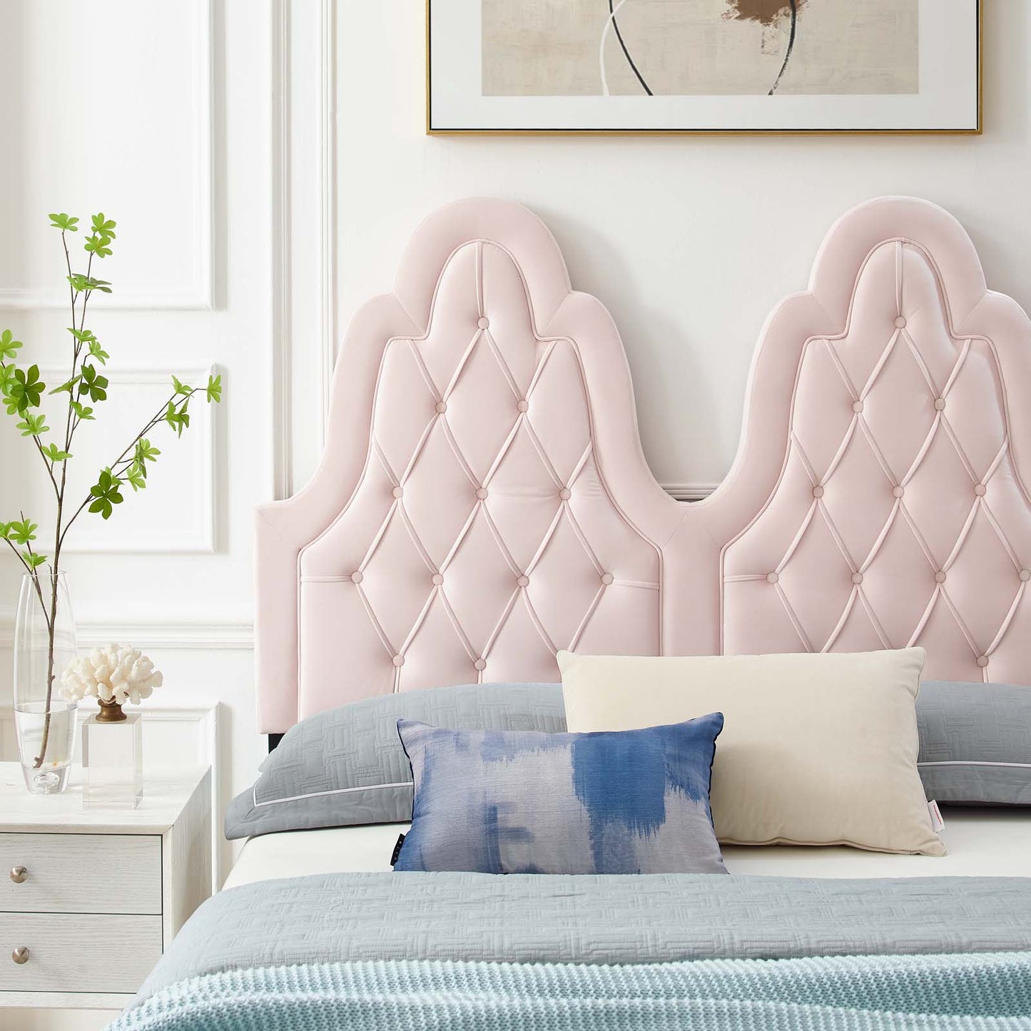 Alexandria Tufted Performance Velvet King Platform Bed, Velvet, Pink, 23079