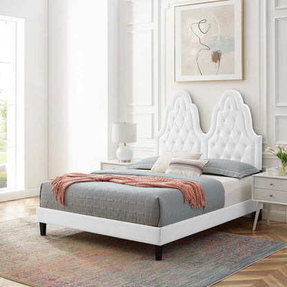 Alexandria Tufted Performance Velvet King Platform Bed, Velvet, White, 23081