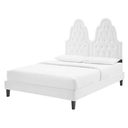 Alexandria Tufted Performance Velvet King Platform Bed, Velvet, White, 23081