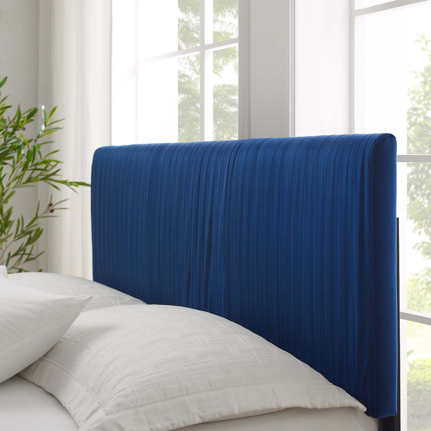 Peyton Performance Velvet King Platform Bed, Velvet, Blue Navy, 23254