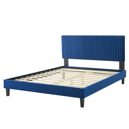 Peyton Performance Velvet King Platform Bed, Velvet, Blue Navy, 23254