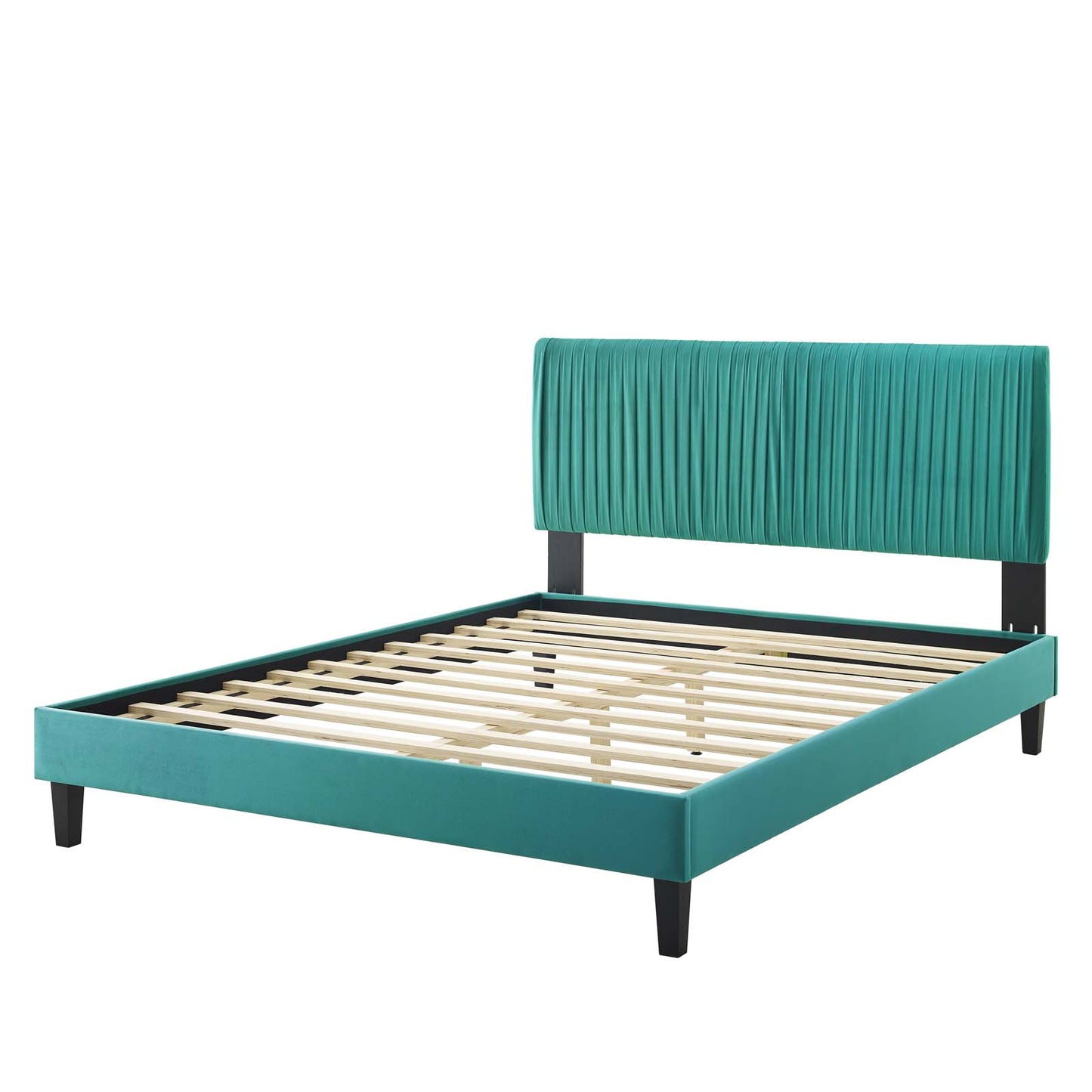 Peyton Performance Velvet King Platform Bed, Velvet, Teal Blue, 23256