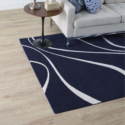 Therese Abstract Swirl 8x10 Area Rug, Fabric, Multi Navy Blue 14729