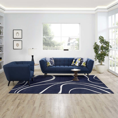 Therese Abstract Swirl 8x10 Area Rug, Fabric, Multi Navy Blue 14729