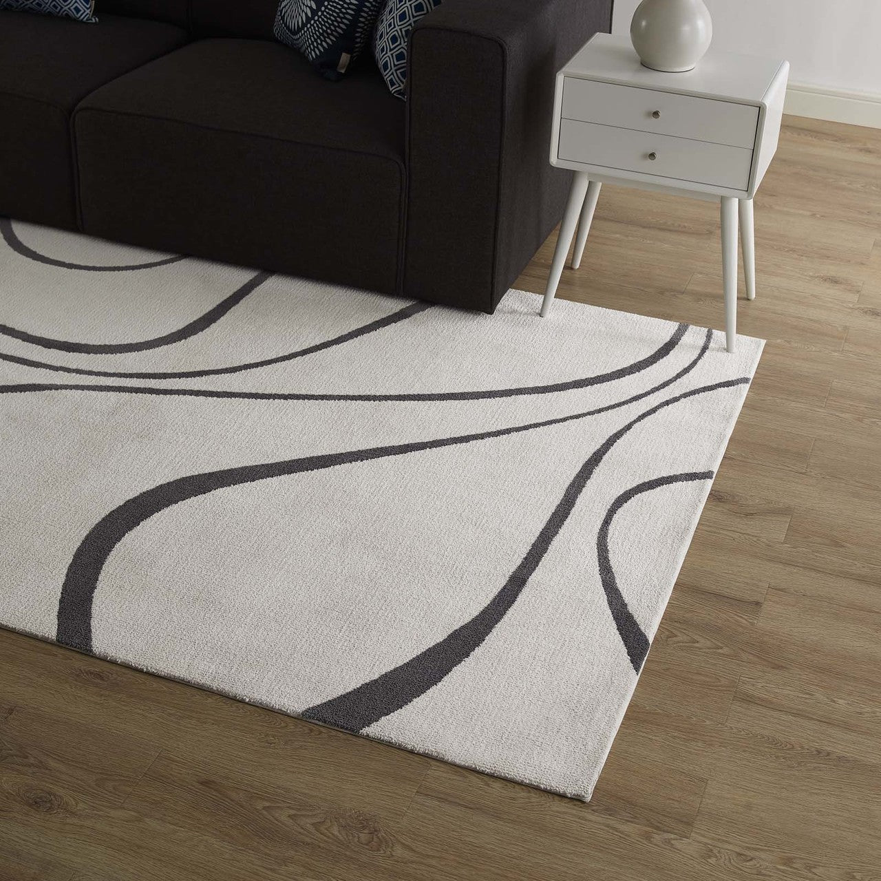 Therese Abstract Swirl 5x8 Area Rug, Fabric, Multi Grey Gray 14732