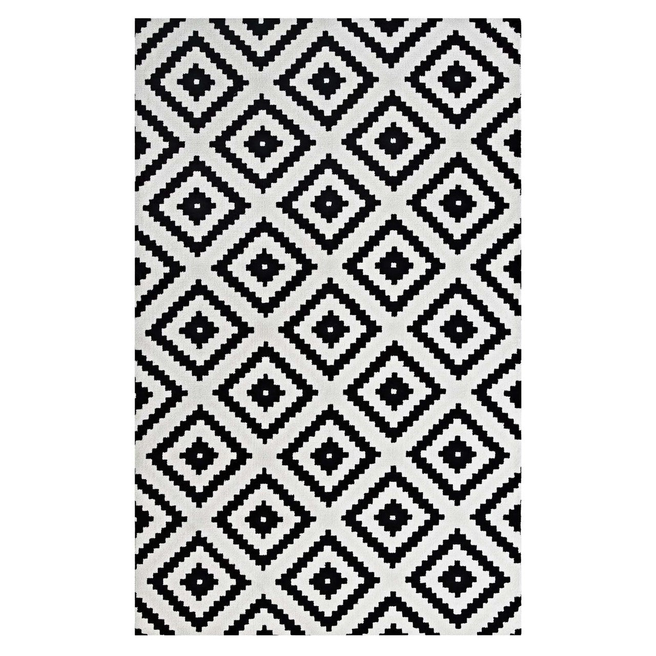 Alika Abstract Diamond Trellis 5x8 Area Rug, Fabric, Multi White Black 14744
