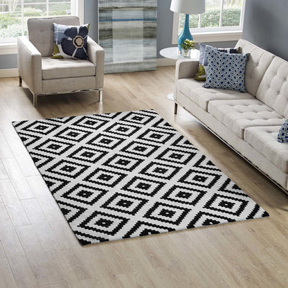 Alika Abstract Diamond Trellis 5x8 Area Rug, Fabric, Multi White Black 14744