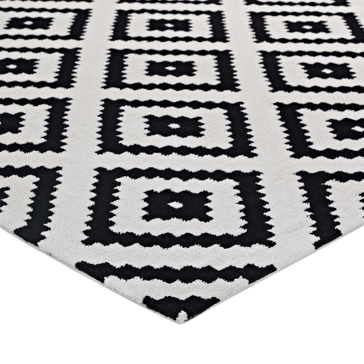 Alika Abstract Diamond Trellis 8x10 Area Rug, Fabric, Multi White Black 14745