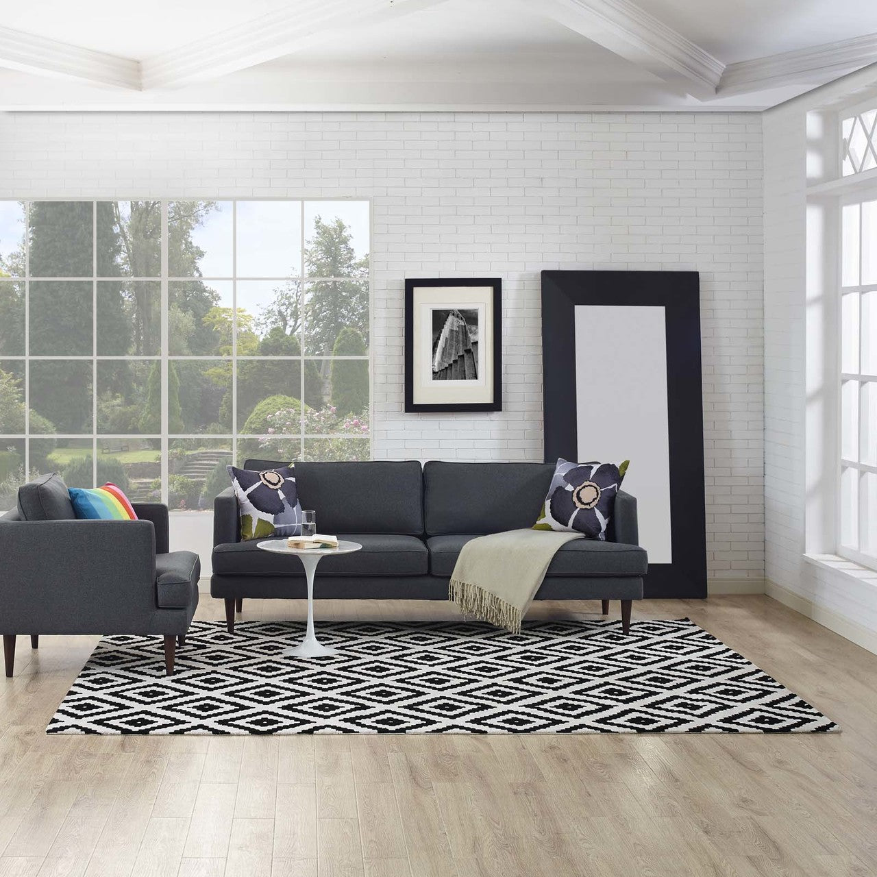 Alika Abstract Diamond Trellis 8x10 Area Rug, Fabric, Multi White Black 14745