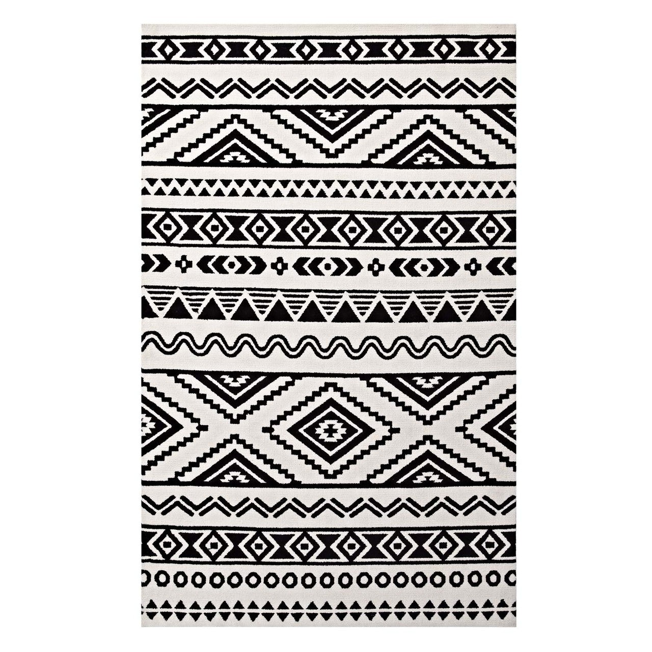 Haku Geometric Moroccan Tribal 8x10 Area Rug, Fabric, Multi White 14757