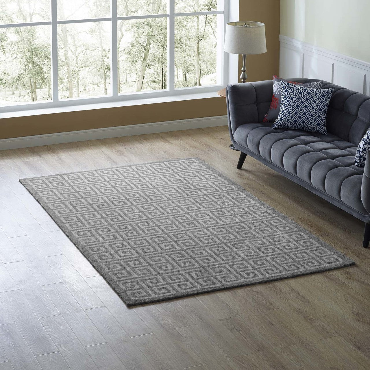 Freydis Greek Key 5x8 Area Rug, Fabric, Multi Grey Gray 14762