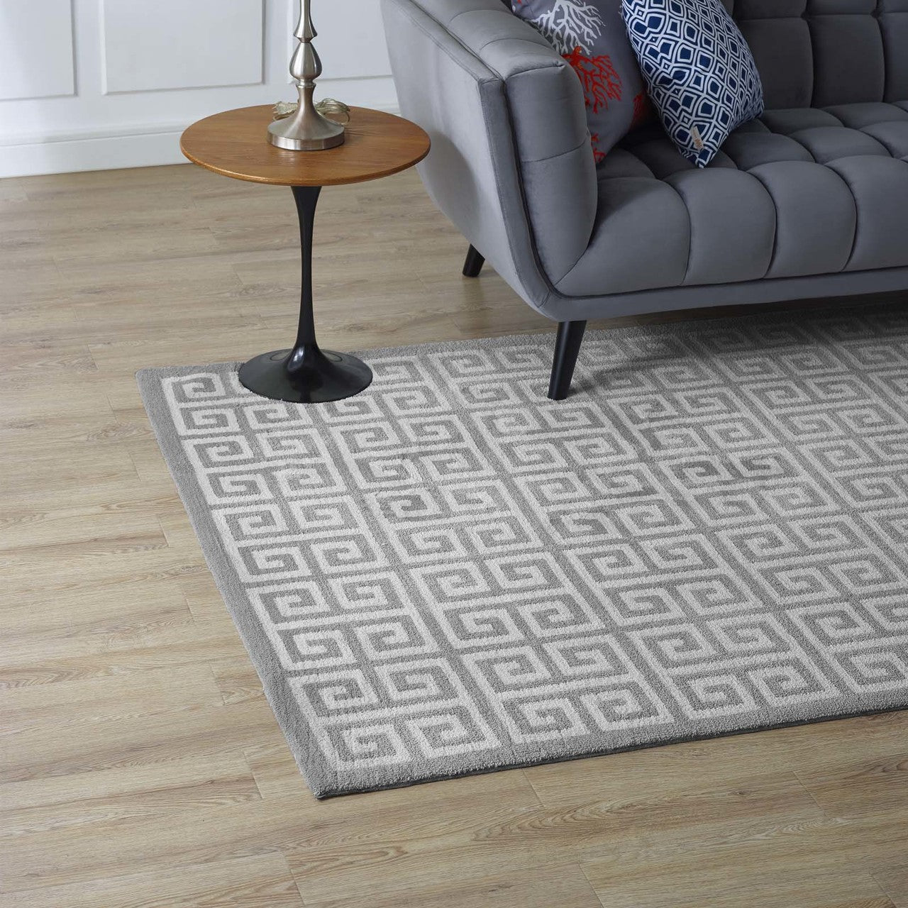 Freydis Greek Key 8x10 Area Rug, Fabric, Multi Grey Gray 14763