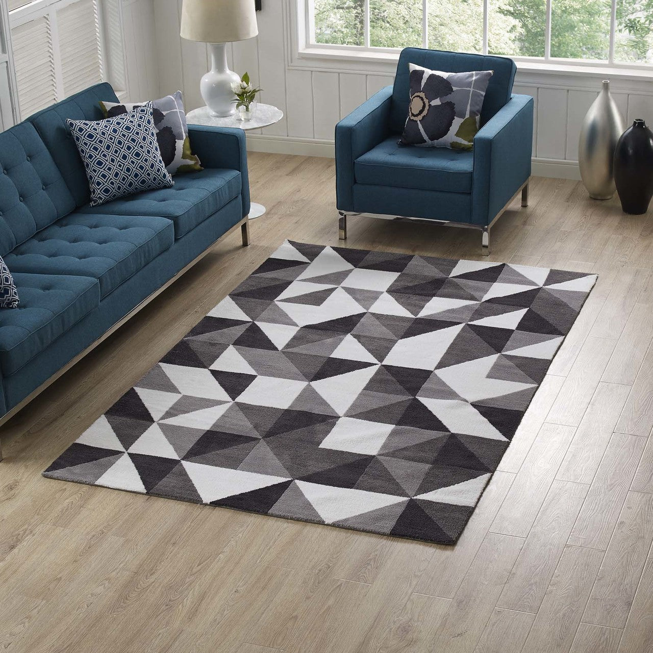 Kahula Geometric Triangle Mosaic 5x8 Area Rug, Fabric, Multi Gray Grey 14764