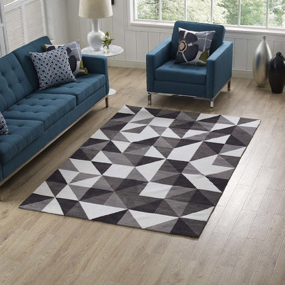 Kahula Geometric Triangle Mosaic 5x8 Area Rug, Fabric, Multi Gray Grey 14764