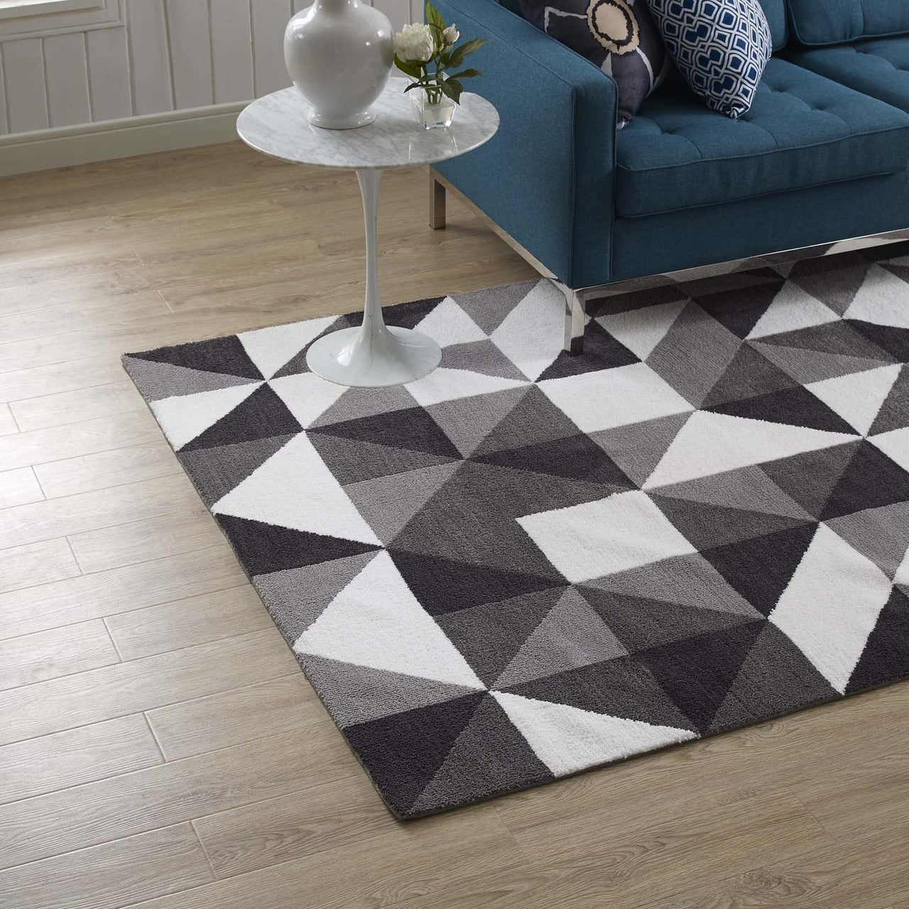 Kahula Geometric Triangle Mosaic 5x8 Area Rug, Fabric, Multi Gray Grey 14764