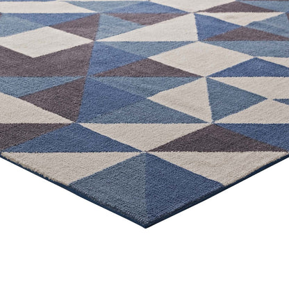 Kahula Geometric Triangle Mosaic 8x10 Area Rug, Fabric, Multi Blue 14767