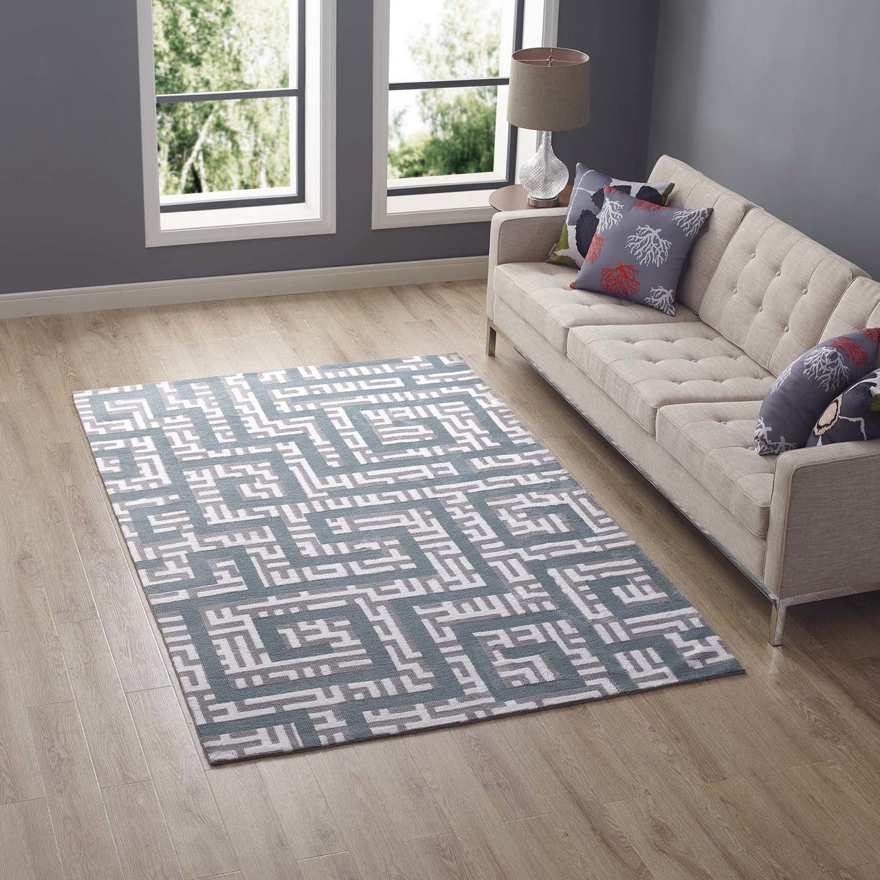 Nahia Geometric Maze 5x8 Area Rug, Fabric, Multi Grey Gray 14770