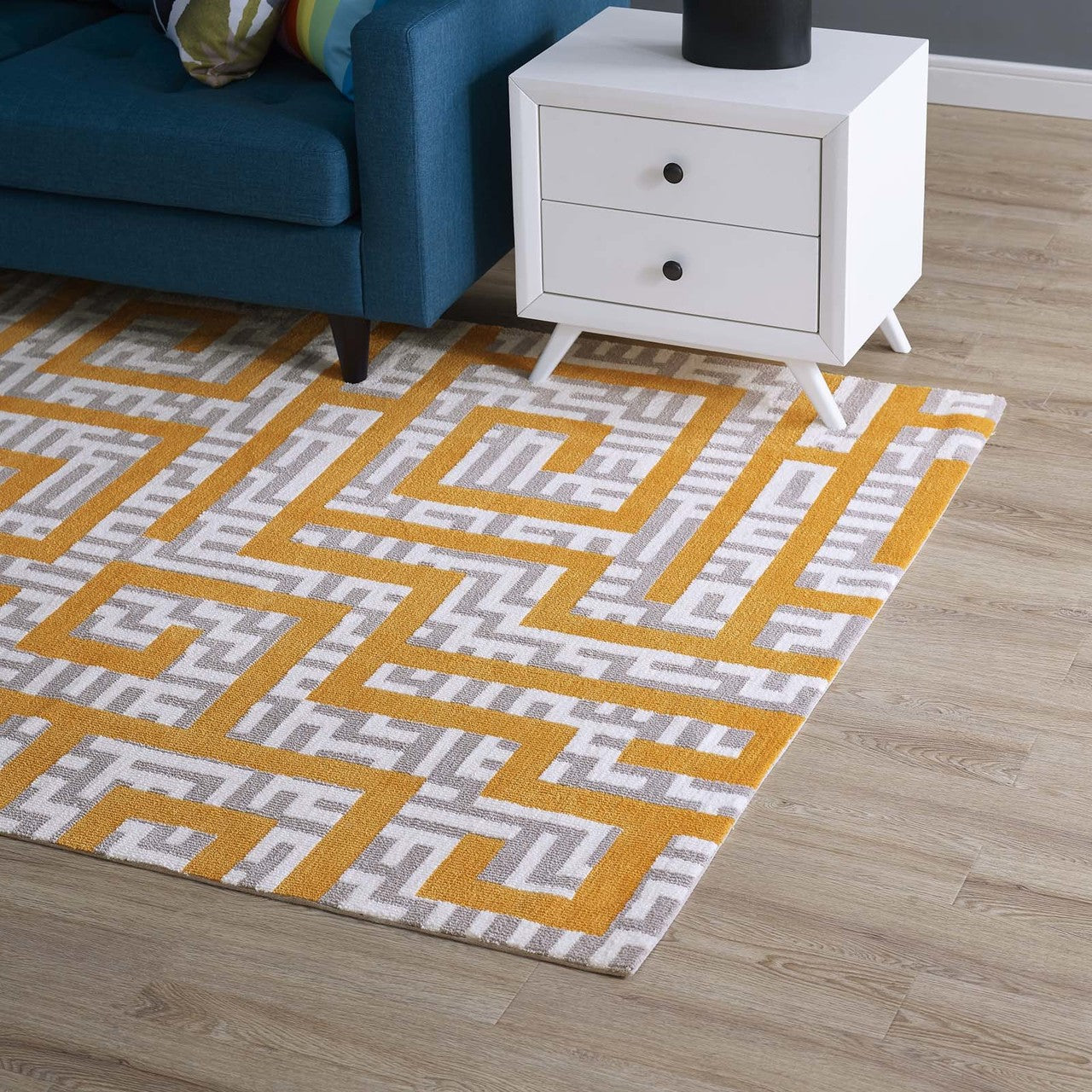 Nahia Geometric Maze 5x8 Area Rug, Fabric, Multi Yellow 14772